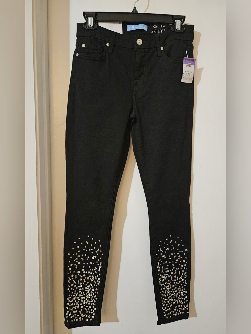 7 For All Mankind Ankle Skinny Jeans Womens 26 Black Studded Rhinestone b(air)